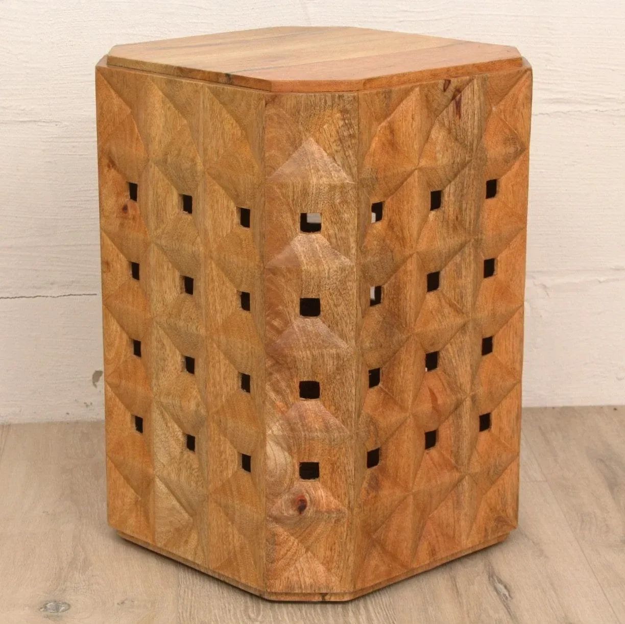 West Elm Carved Wood Side Table | Chairish pertaining to The Artisanal Appeal of the Provenance Sand Accent Table