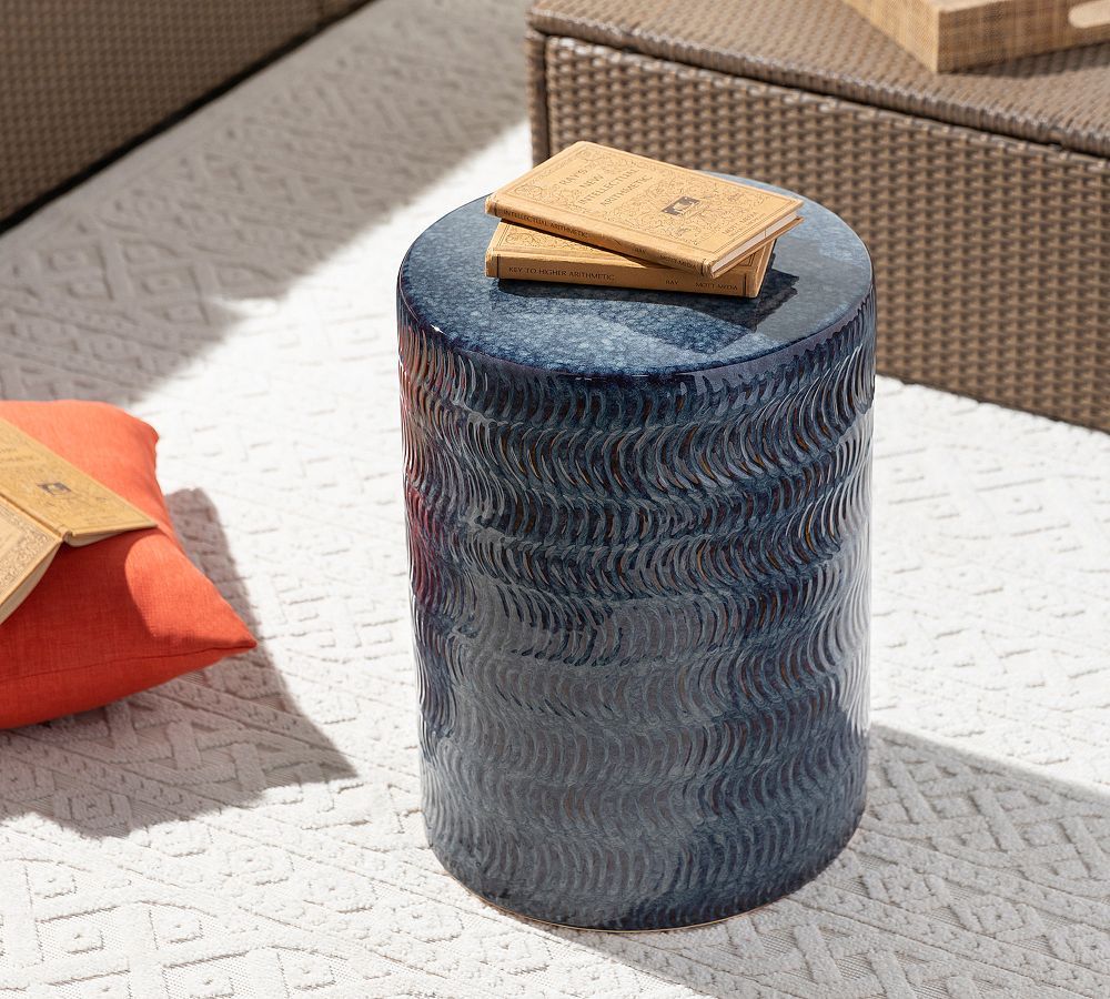 Willow Ceramic Round Outdoor Accent Table | Pottery Barn within