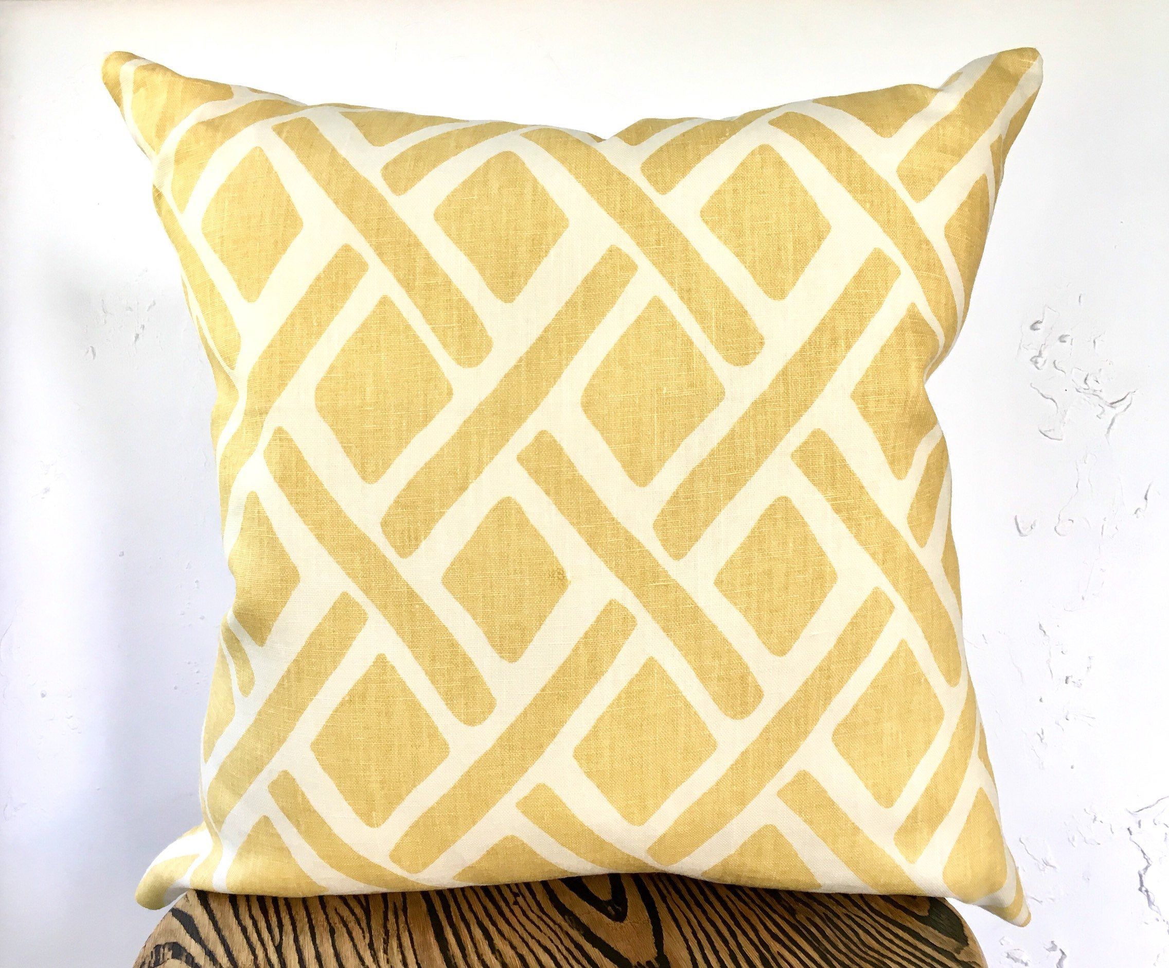 Yellow Geometric Decorative Pillow Covers 20X20 Giant Weave | Etsy ... throughout Transforming Your Patio Furniture With a Bold 20x20 Orange Geometric Pillow
