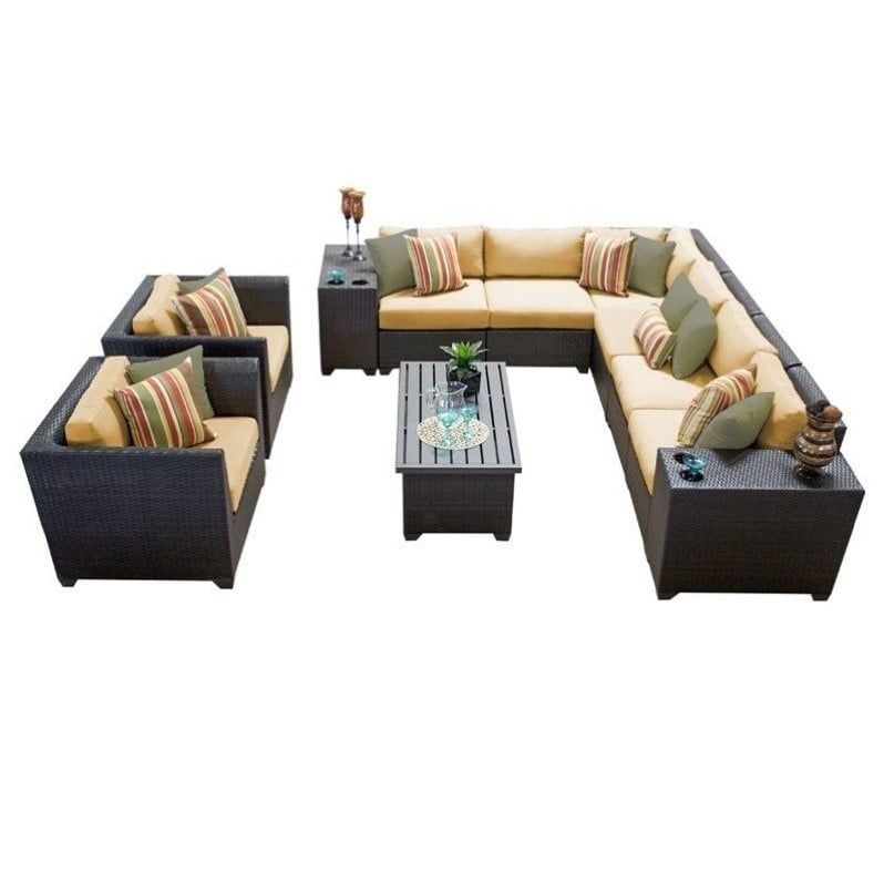 Tkc Barbados 11 Piece Outdoor Wicker Sofa Set In Sesame - Walmart.com throughout