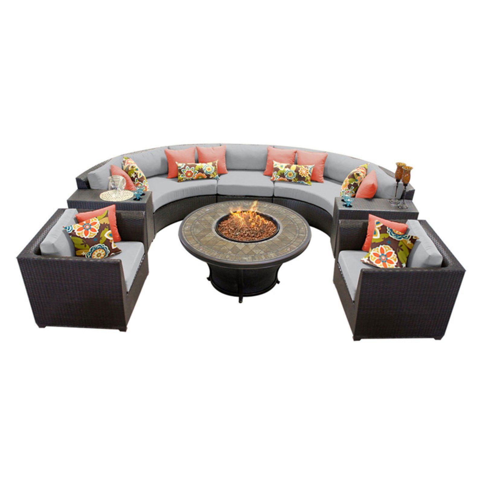 Tkc Barbados 8 Piece Patio Wicker Fire Pit Sofa Set In Gray - Walmart.com throughout