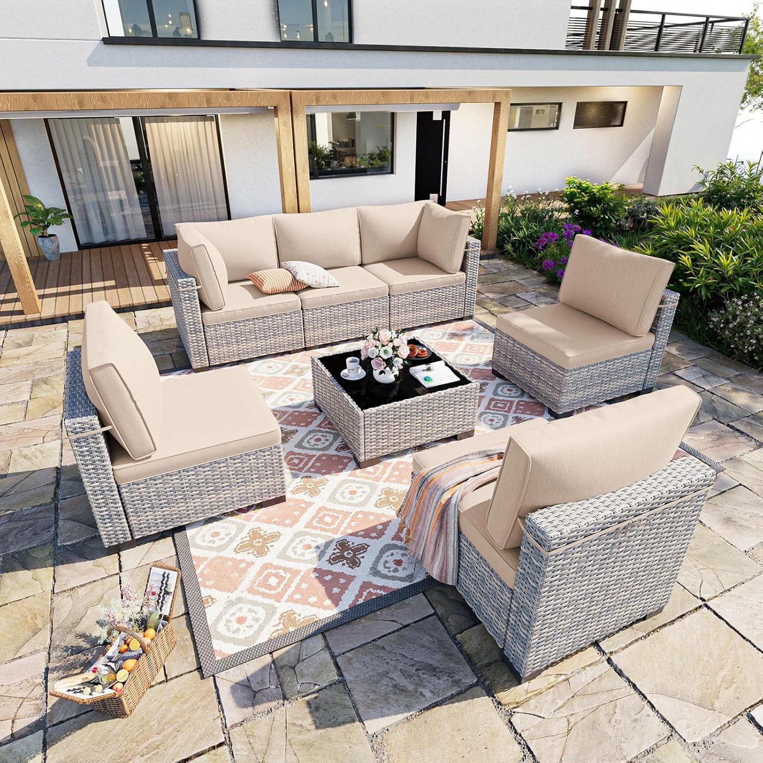 10-Piece Patio Furniture Set, Outdoor Patio Furniture With Swivel ... in Design considerations for versatile 10-piece patio seating arrangements