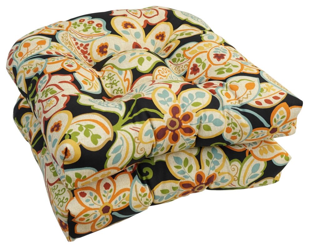 19" U-Shaped Dining Chair Cushions, Set Of 4, Mcdorothee Ebony ... inside Transform Your Patio with a Set of Four 19" U-Shaped Tufted Cushions