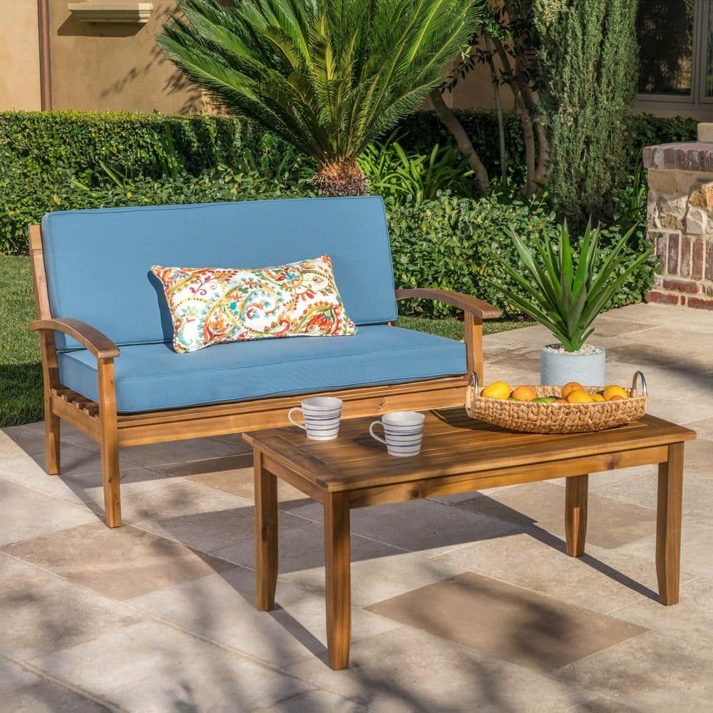 2-Piece Teak Acacia Wood Outdoor Coffee Table Patio Conversation Set ... for Exploring the Durability and Design of Navy Marina 2 Piece Teak Outdoor Sets