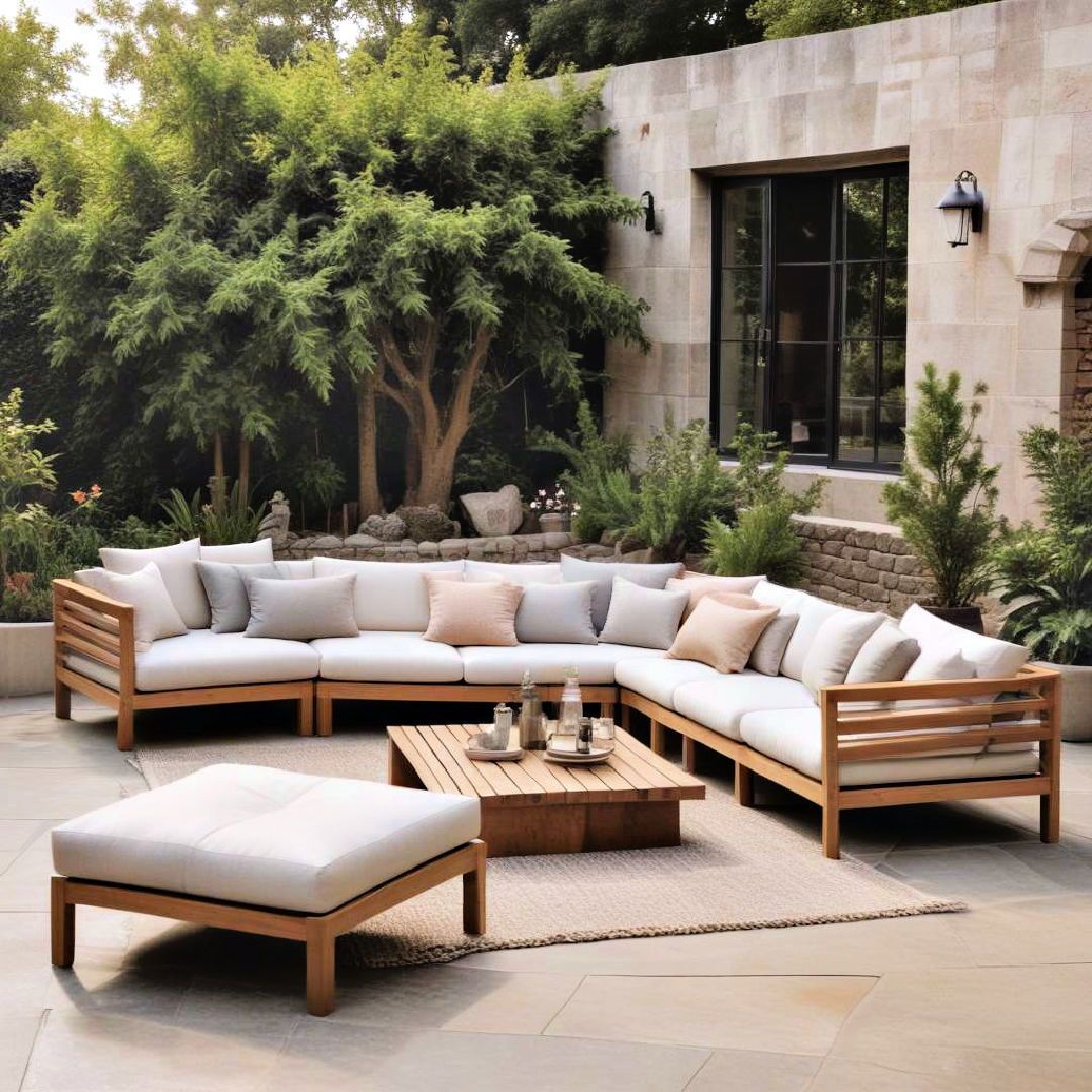 40 Outdoor Seating Ideas For A Comfortable Oasis pertaining to Modway Clearwater 5-Piece Wood Fabric Outdoor Sectional Sofa In Gray/Light Brown