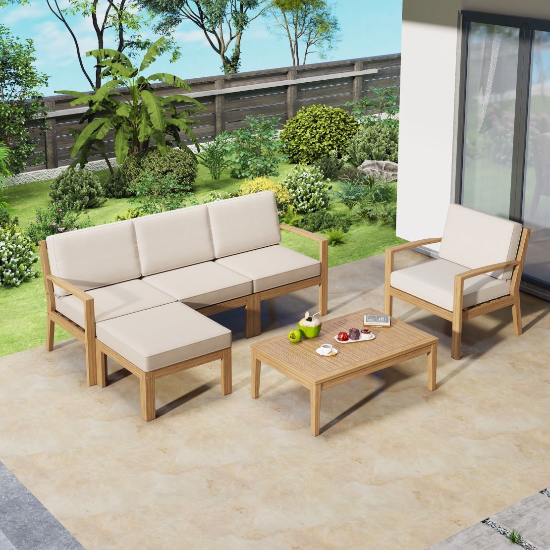 6 Pieces Outdoor Furniture Set, Modern Multi-Functional Wood Sectional ... inside Creating Functional Outdoor Entertainment Areas with Sectional Sofas