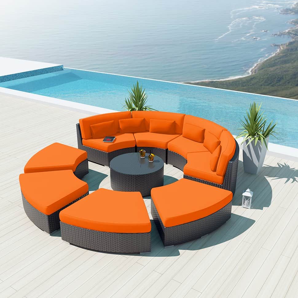 9-Piece Round Outdoor Sectional Sofa Set - Modavi By Uduka intended for Liberty Furniture Plantation Key 80"W Aluminum Outdoor Sofa In Granite Gray