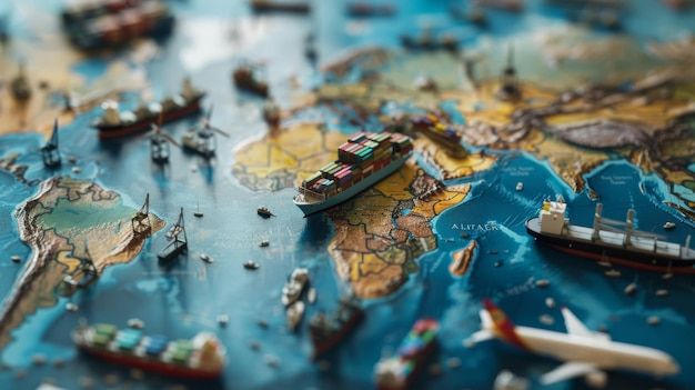 A Detailed Miniature Representation Of Global Shipping Routes Showing ... for Navigating the World of Oceans Sofa Materials