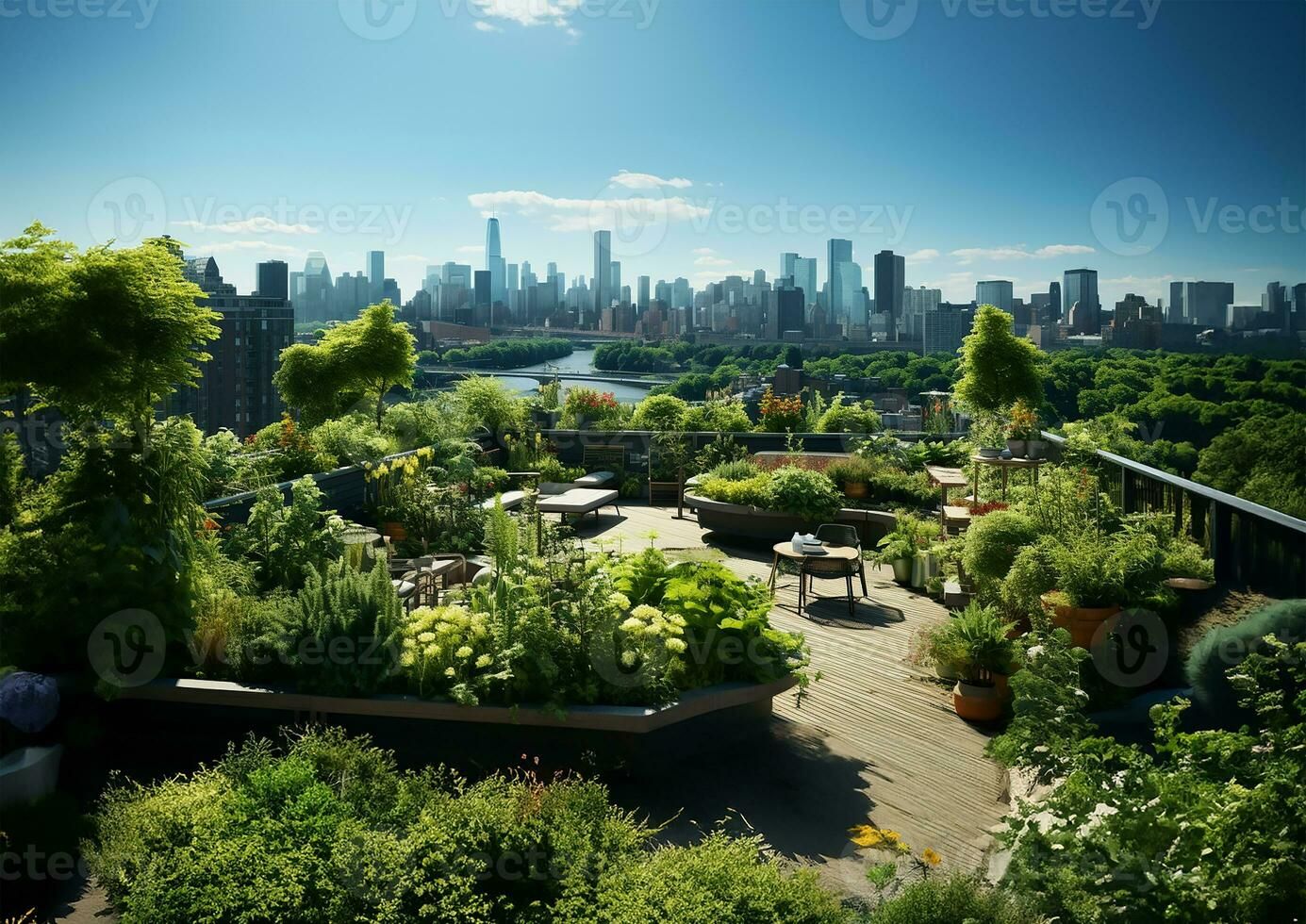 Ai Generated Lush Rooftop Garden, Tranquil Space For Urban Dwellers ... intended for Urban dwellers find their perfect outdoor sanctuary with thoughtful sofa selection