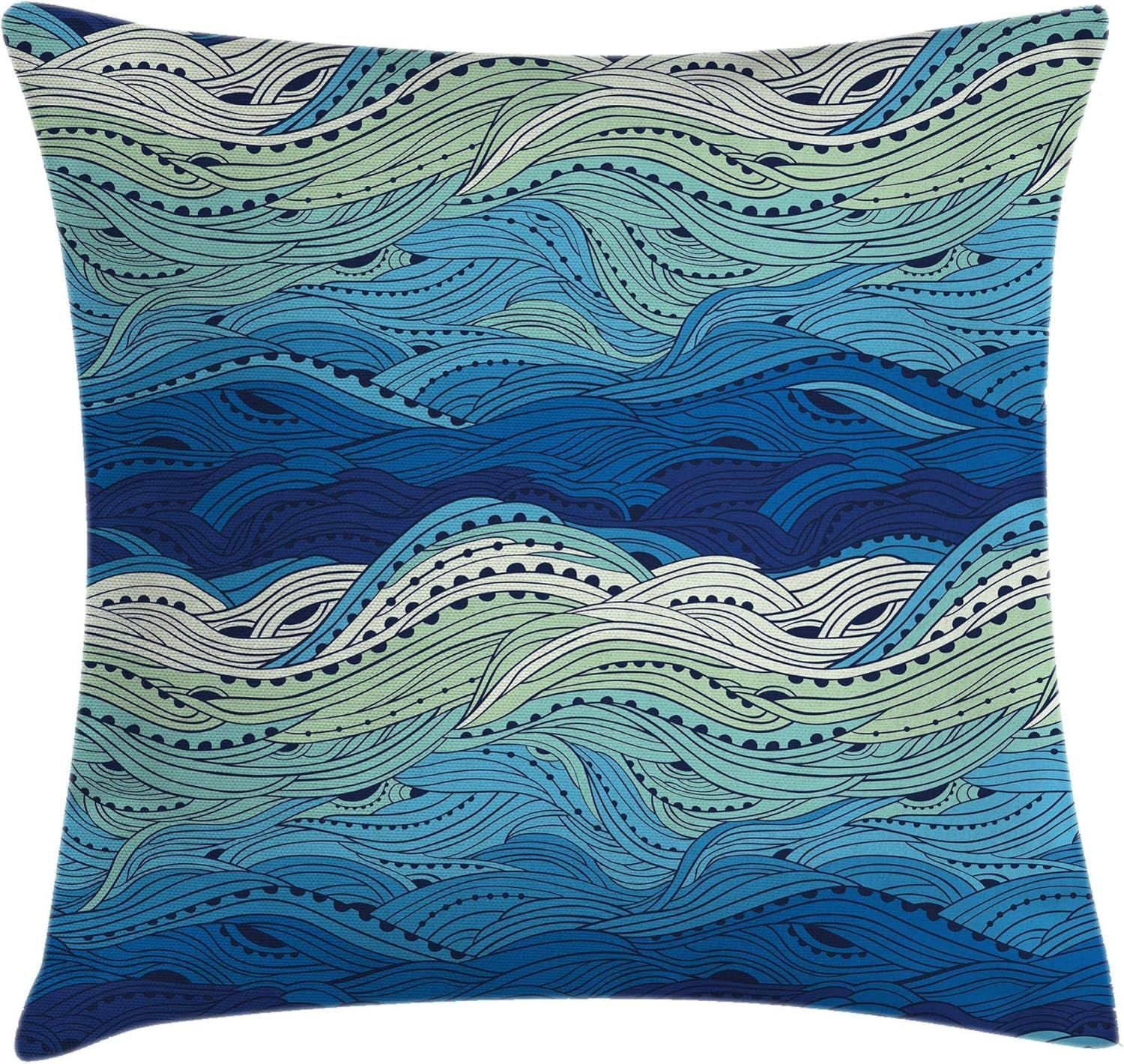 Amazon.com: Ambesonne Aquatic Throw Pillow Cushion Cover, Conceptual ... with Frontporch Coral Square Pillow, 18", Aqua, 18"X18"