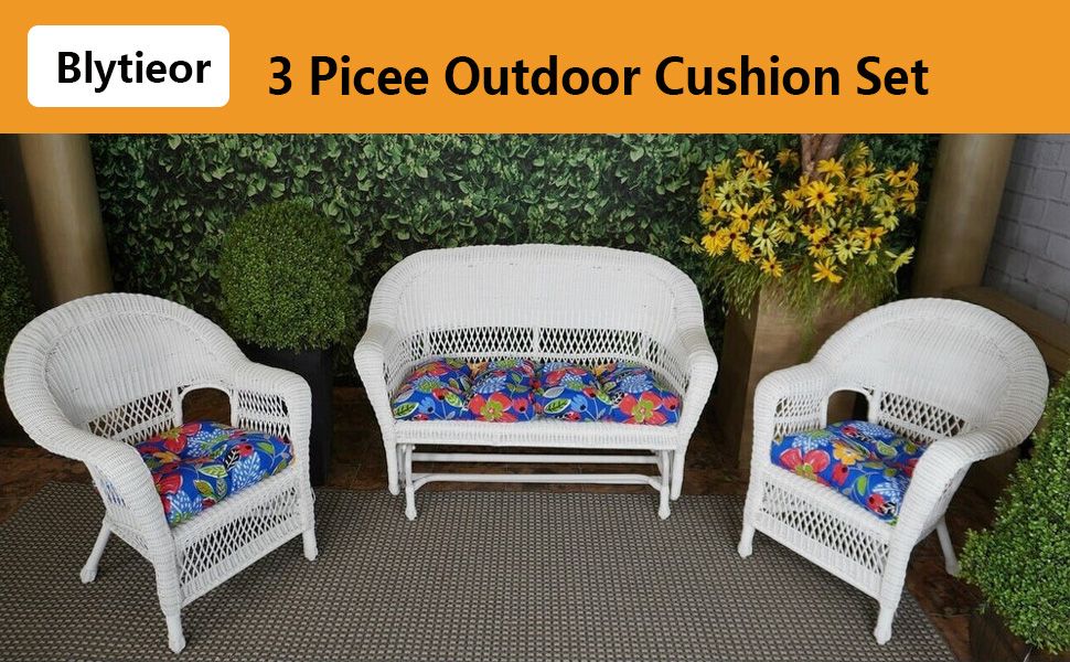 Amazon.com: Blytieor Outdoor 3 Piece Settee Cushion Set, Patio Wicker ... with Living Source 7 Piece Wicker / Rattan Sofa Seating Group With Cushions In Gray