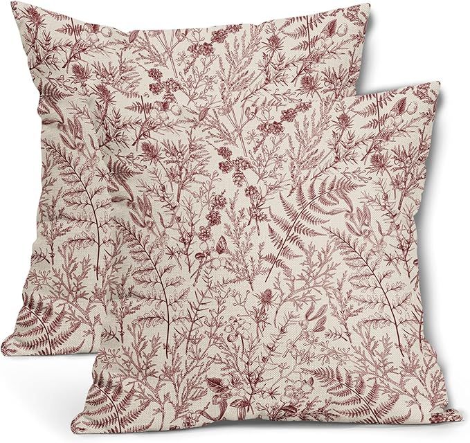 Amazon.com: Burgundy Red Fern Leaves Pillow Covers 18X18 Inch Plant ... throughout Understanding the Benefits of Pink Fern Leaves 20x20 Indoor Outdoor Pillow