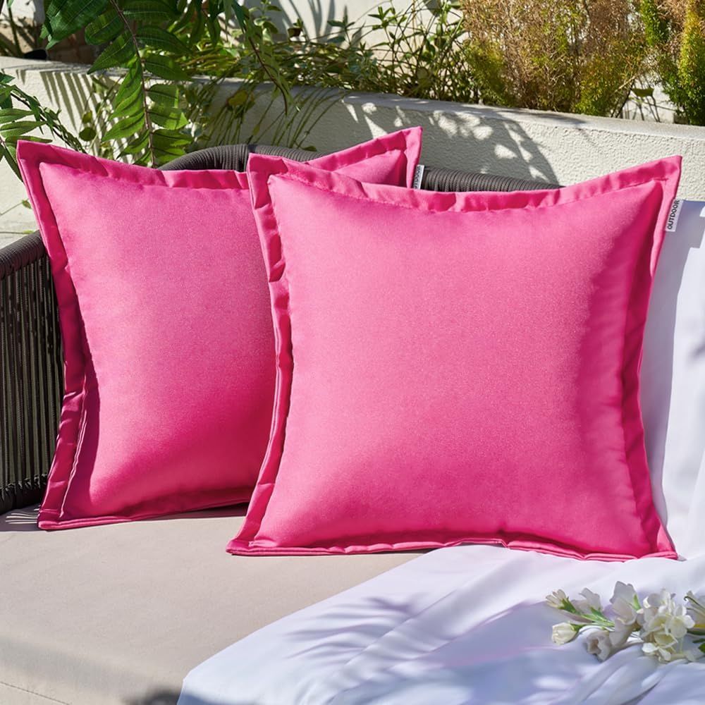 Amazon.com: Emema Pack Of 2 Hot Pink Outdoor Pillows Waterproof 18X18 ... for Sunbrella Canvas Hot Pink Outdoor Pillows, Set Of 2, 12X18