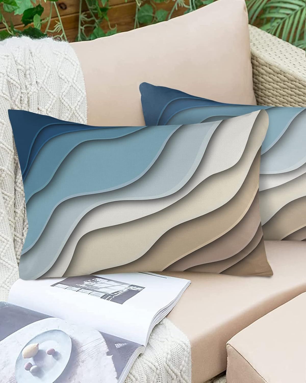 Amazon.com: Outdoor Pillow Cover Geometric Blue Modern Waterproof ... inside Black Geometric Arrow Outdoor Throw Pillow, 14"X20"