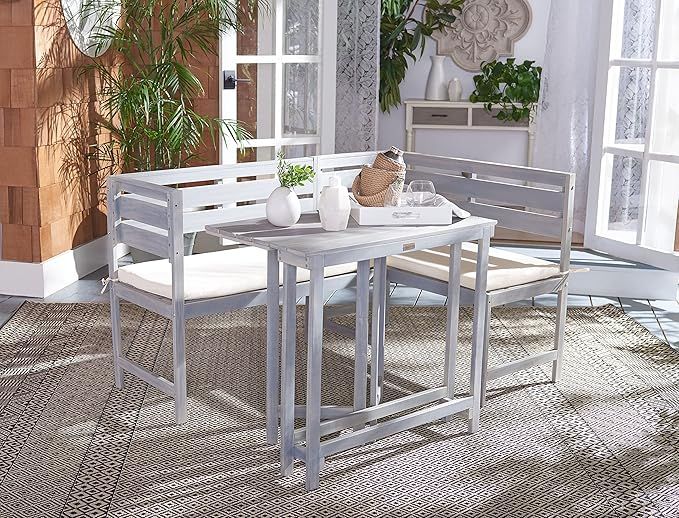 Amazon.com: Safavieh Pat6754A Collection Wilton Teak And Navy Balcony ... throughout Wilton Balcony Corner Lounge - Teak Brown, Beige