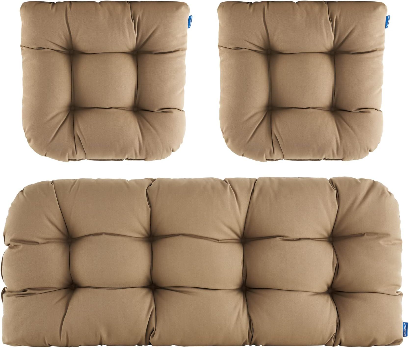 Amazon.com: Zeolabs Wicker Chair Cushions Of 3 Pieces Waterproof Tufted ... inside Transform Your Patio with a Set of Four 19" U-Shaped Tufted Cushions