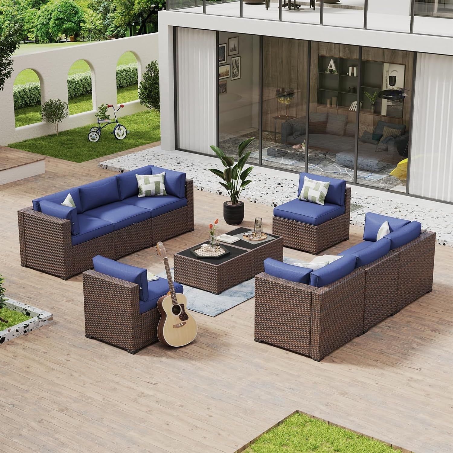 Aoxun 10 Piece Patio Furniture Set Wicker Rattan Patio Conversation Set ... pertaining to Vidaxl Patio Furniture Set 10 Piece Sofa Set With Cushions Solid Wood Pine
