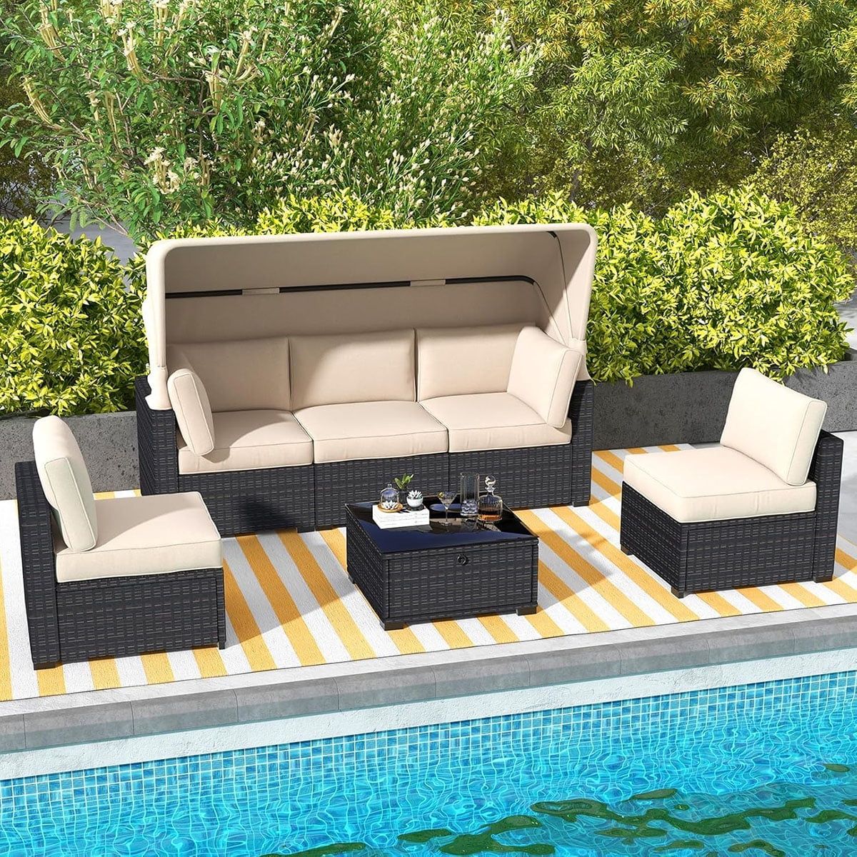 Ataucjin Patio Furniture Set,6Pcs Outdoor Rattan Wicker With ... in Long-term value of weather-resistant materials in garden furniture