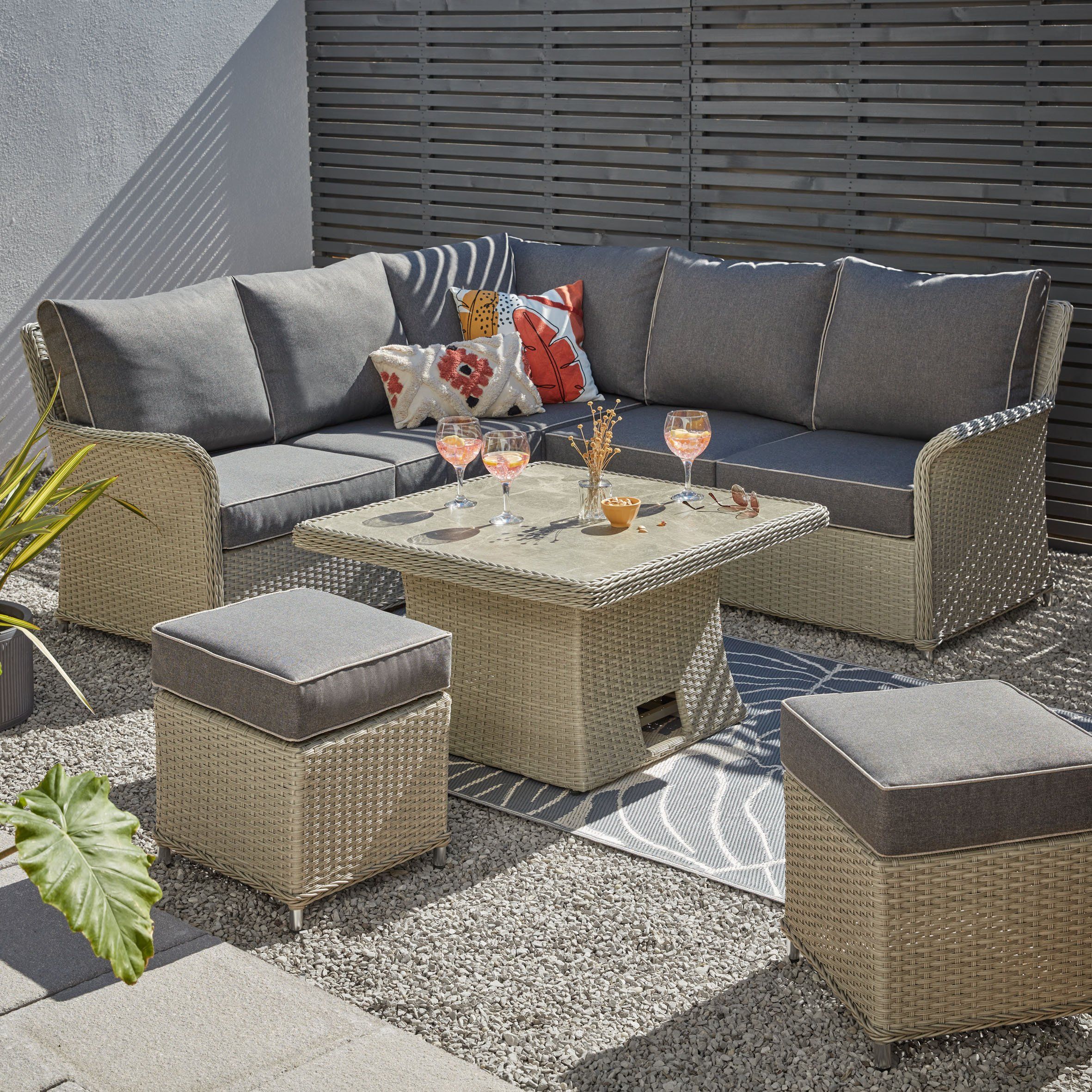Best Weatherproof Garden Furniture | Weatherproof Furniture | Homebase for Grey Polyester Upholstered Walnut Brown Finished 4-Piece Woven Rattan Patio Set