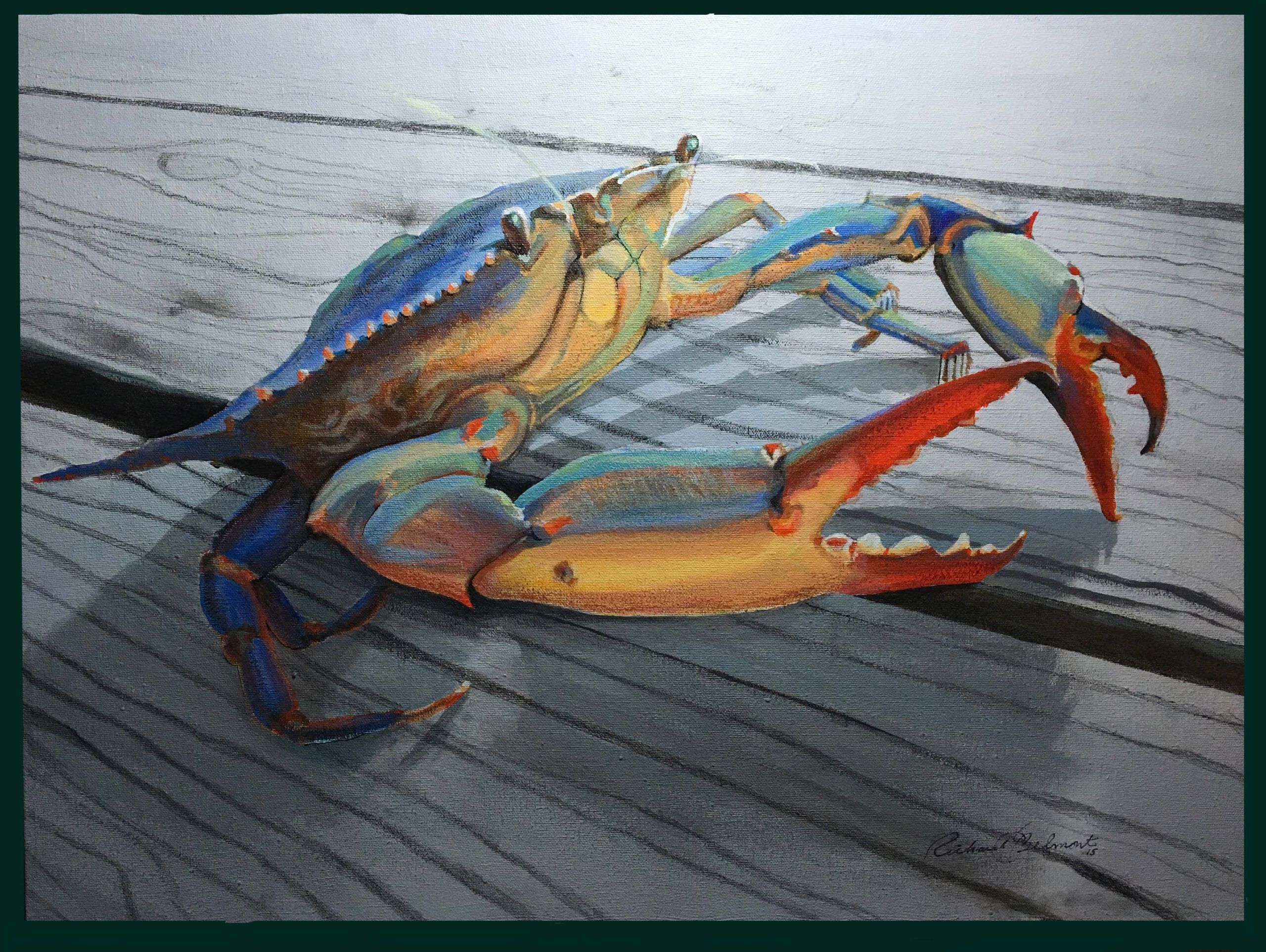 Blue Crab Docked - Acrylic Painting in Behind the Scenes of Creating Visions Blue Crab 20x20 Masterpiece