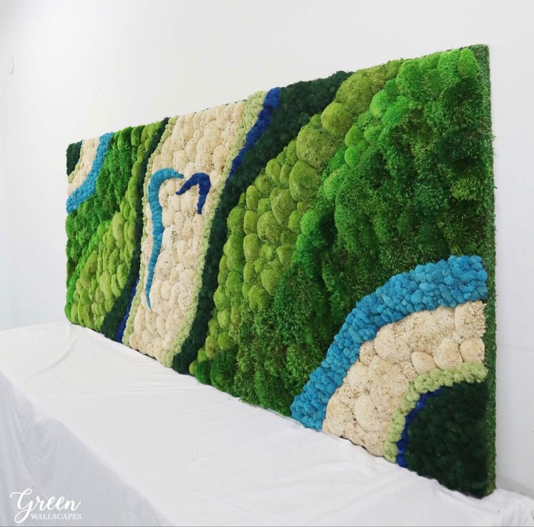 Blue &amp; Green | Moss Wall Art, Moss Wall, Artificial Grass Wall inside Bringing Nature Indoors The Artistry of the Blue and Green Leaves Pillow