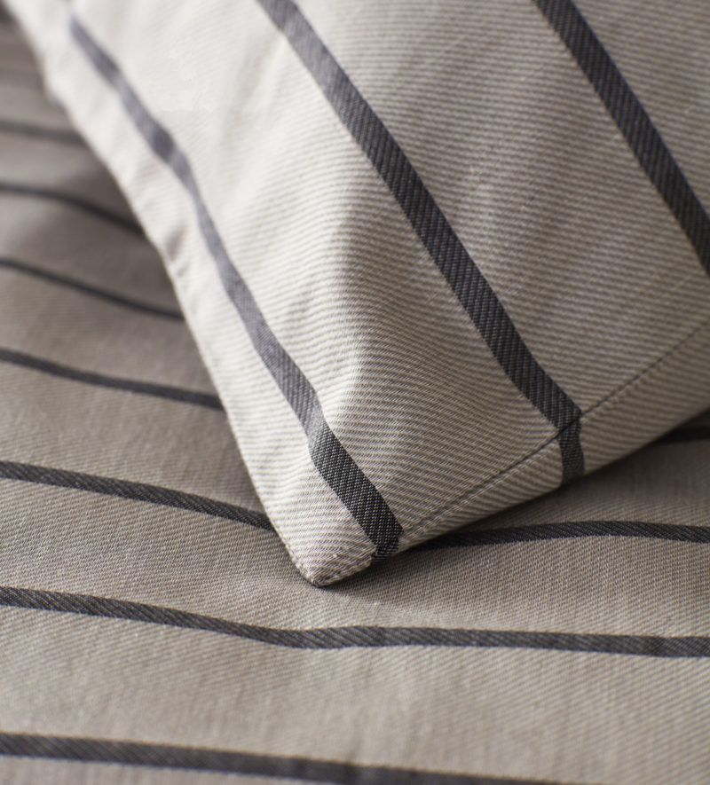 Breton Stripe Pewter Grey Bed Linen | Secret Linen Store | Linen ... throughout Luxe Stripe Pewter Indoor/Outdoor Performance Pillow, 12"X20"