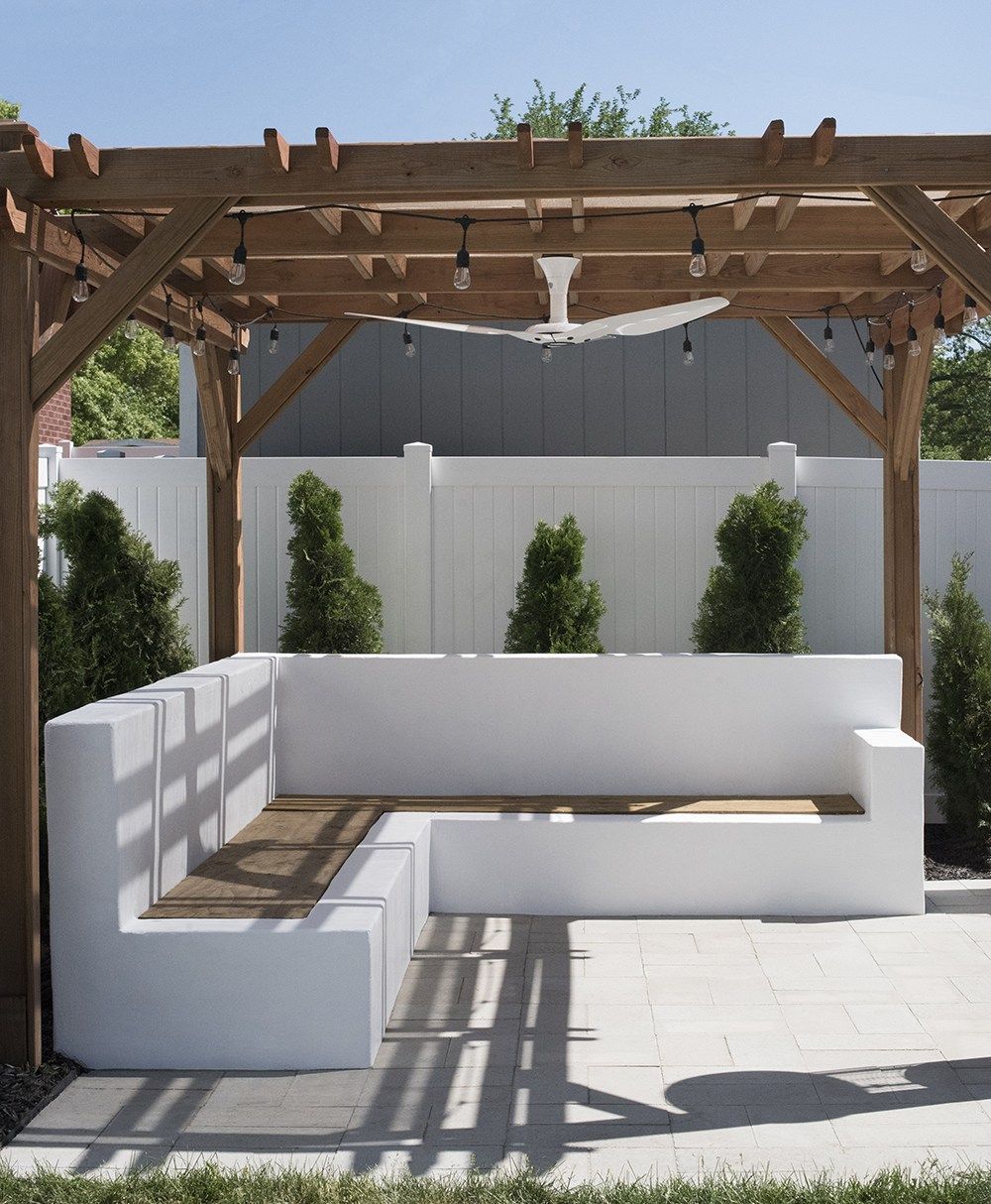 Concrete Outdoor Sofa Update - Room For Tuesday | Patio Garden Design ... with regard to Newport Modern Blue White Frame Curved Outdoor Sofa