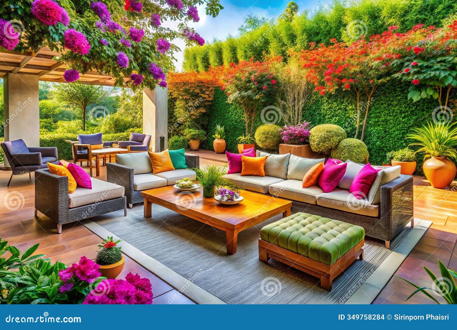 Create Your Dream Outdoor Oasis Stylish Seating Lush Greenery And A ... with Vidaxl Patio Lounge Set Outdoor Sectional Sofa Set 12 Piece Solid Wood Pine