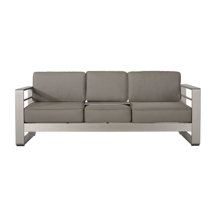 Crested Bay Outdoor Aluminum 3 Seater Sofa With Sunbrella Cushions ... throughout La Jolla Spectrum Indigo Durable Aluminum Frame Outdoor Sofa