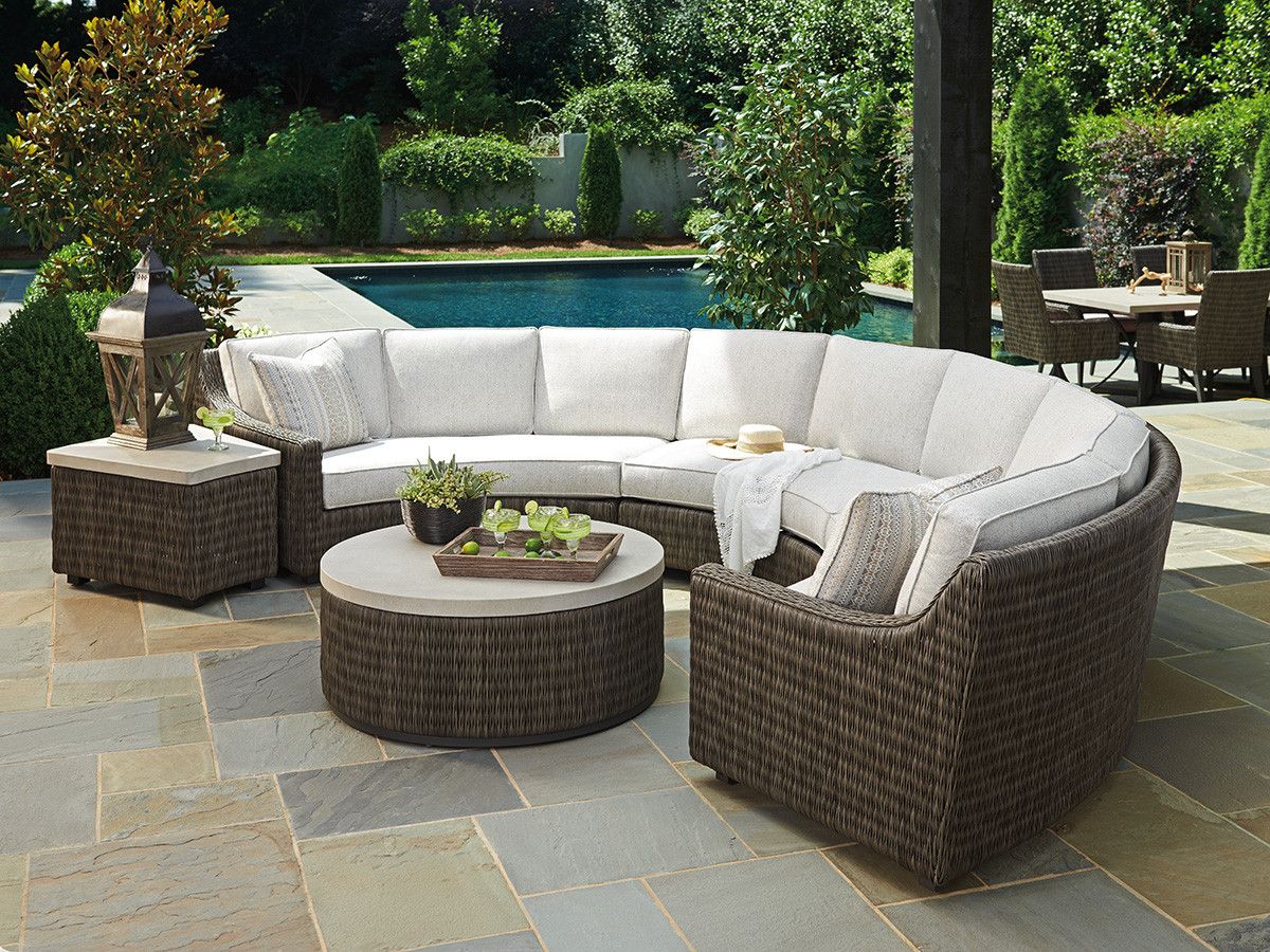 Curved Sectional Laf Sofa | Lexington Home Brands inside Newport Stylish Modern Sunbrella Upholstered Fabric Curved Outdoor Sofa
