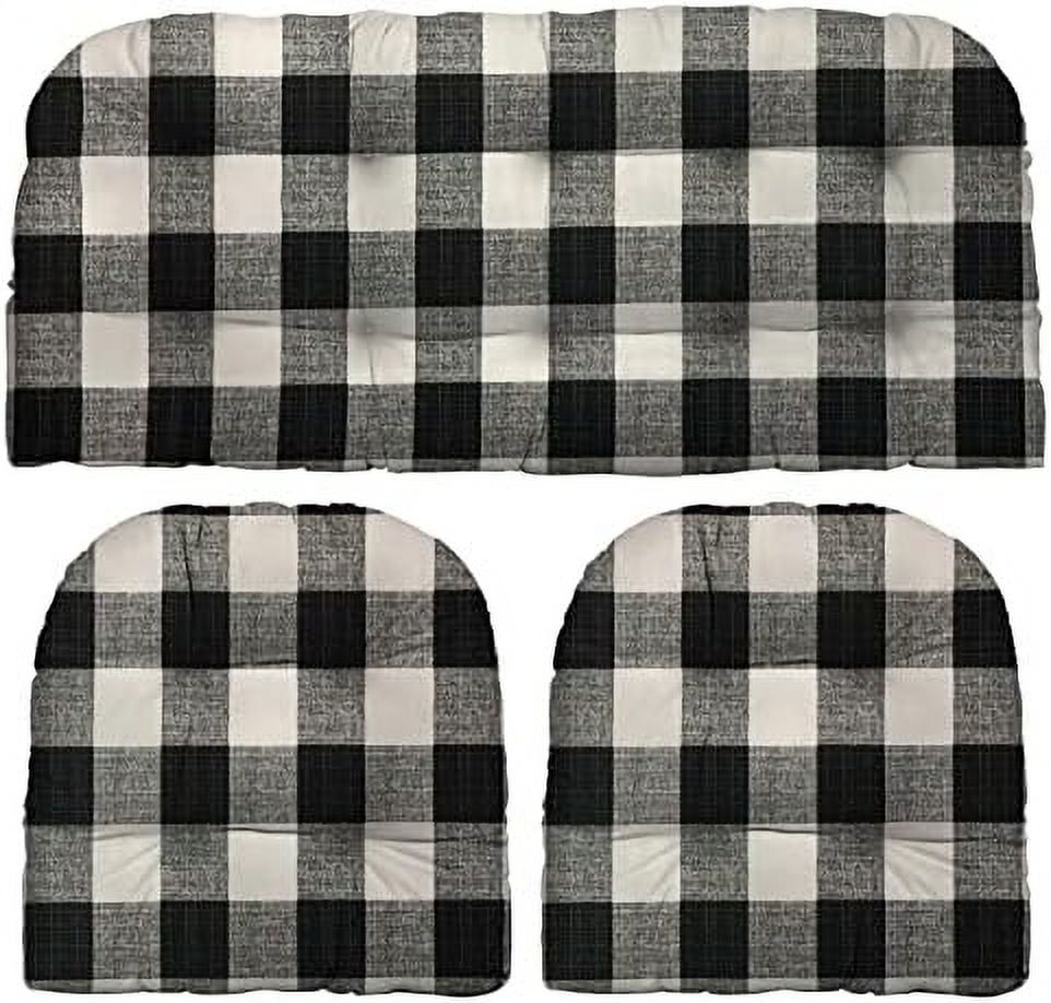 Décor Indoor Outdoor Farmhouse Buffalo Plaid 3 Piece Tufted Wicker ... intended for Stewart Black Buffalo Plaid Bench Cushion