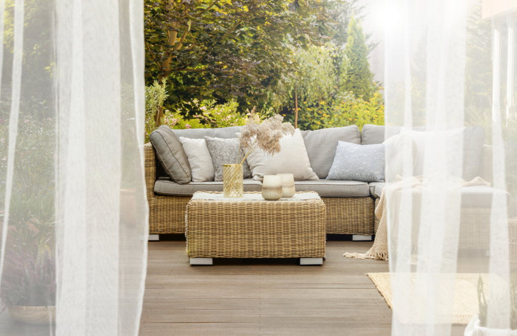 Designing A Perfect Outdoor Living Space - Raashi Design within Manhattan Sunbrella Upholstered Outdoor Sofa