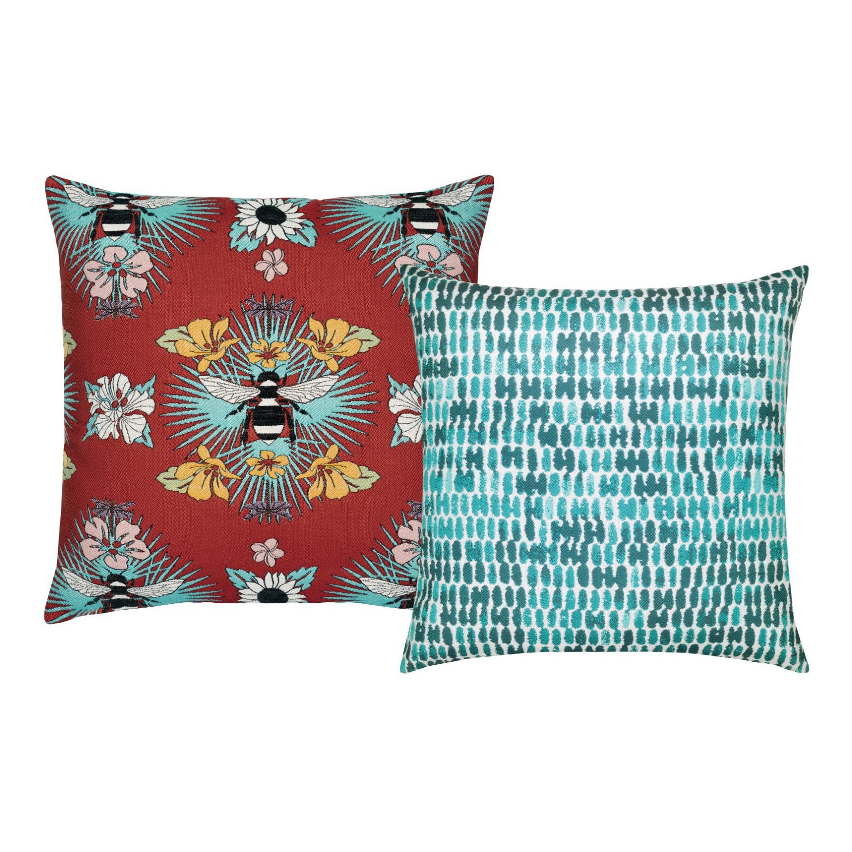 Elaine Smith Thumbprint Aruba Sunbrella Outdoor Pillow Set | Authenteak with Thumbprint Latte Indoor/Outdoor Performance Pillow, 12" X 20"