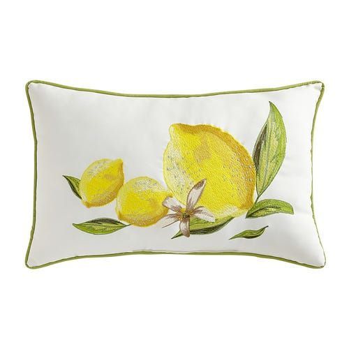 Embroidered Lemons Lumbar Pillow (With Images) | Accent Throw Pillows ... in Weatherproof Wonders The Durability You Need in Outdoor Lemons Throw Pillows