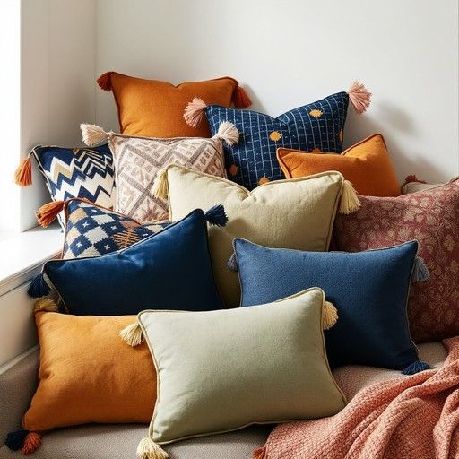 Free Luxurious Pillow Collection Image | Download At Stockcake inside Frontporch Mum Indoor/Outdoor Pillow, Blue, Green, 18" Square