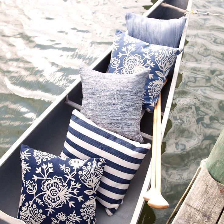 Fresh American Mingled Denim Indoor/Outdoor Pillow | Indoor Outdoor ... with Vibe By Jaipur Living Papyrus Striped Indoor/Outdoor Lumbar Pillow, Blue/Ivory