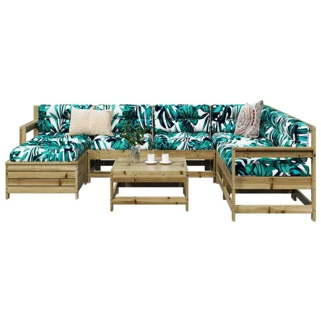 Garden Sofa Set 8 Piece Outdoor Corner Impregnated Wood Pine Vidaxl £ ... within Vidaxl Patio Lounge Set Outdoor Sectional Sofa Set 12 Piece Solid Wood Pine