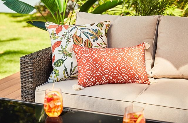 Guide To Choosing The Best Patio Cushions | Rona with Sunbrella Canvas Natural Outdoor Corded Cushion Set, 22"X22"