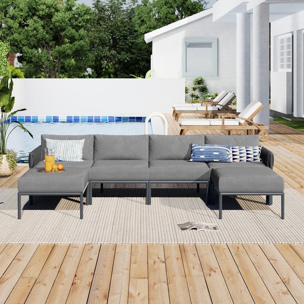 Harper &amp; Bright Designs High End 6-Piece Gray Aluminum Outdoor ... with A Closer Look at the Brentwood Aluminum Patio Sectional in Charcoal Gray