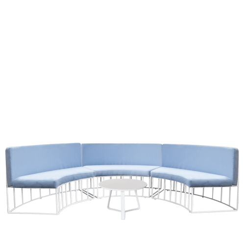 Understanding the appeal of blue white frame curved outdoor seating