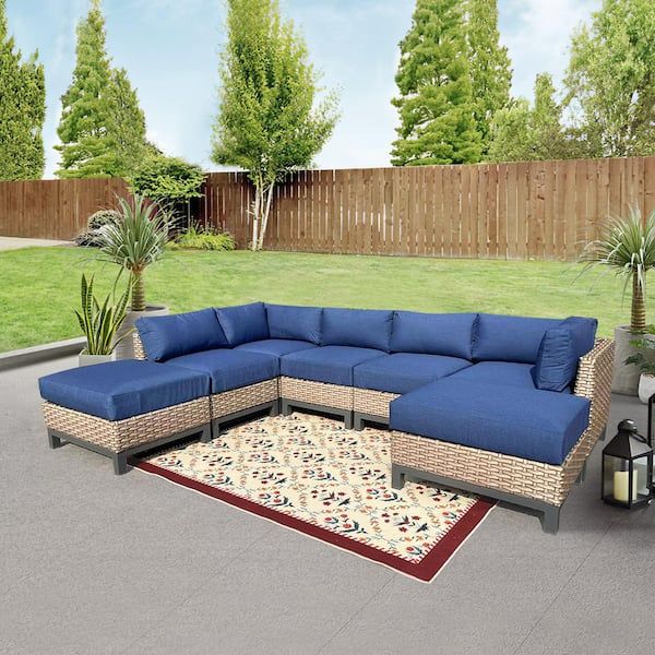 Higreen Outdoor Delta 7-Piece Aluminum Wicker Outdoor Sectional With ... for Designing Outdoor Living Spaces with the Newport Spectrum Indigo Sofa