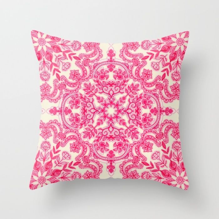 Hot Pink &amp; Soft Cream Folk Art Pattern Throw Pillow By Micklyn ... regarding Beachdrive 14"X20" Decorative Coastal Outdoor Pillow, Pink