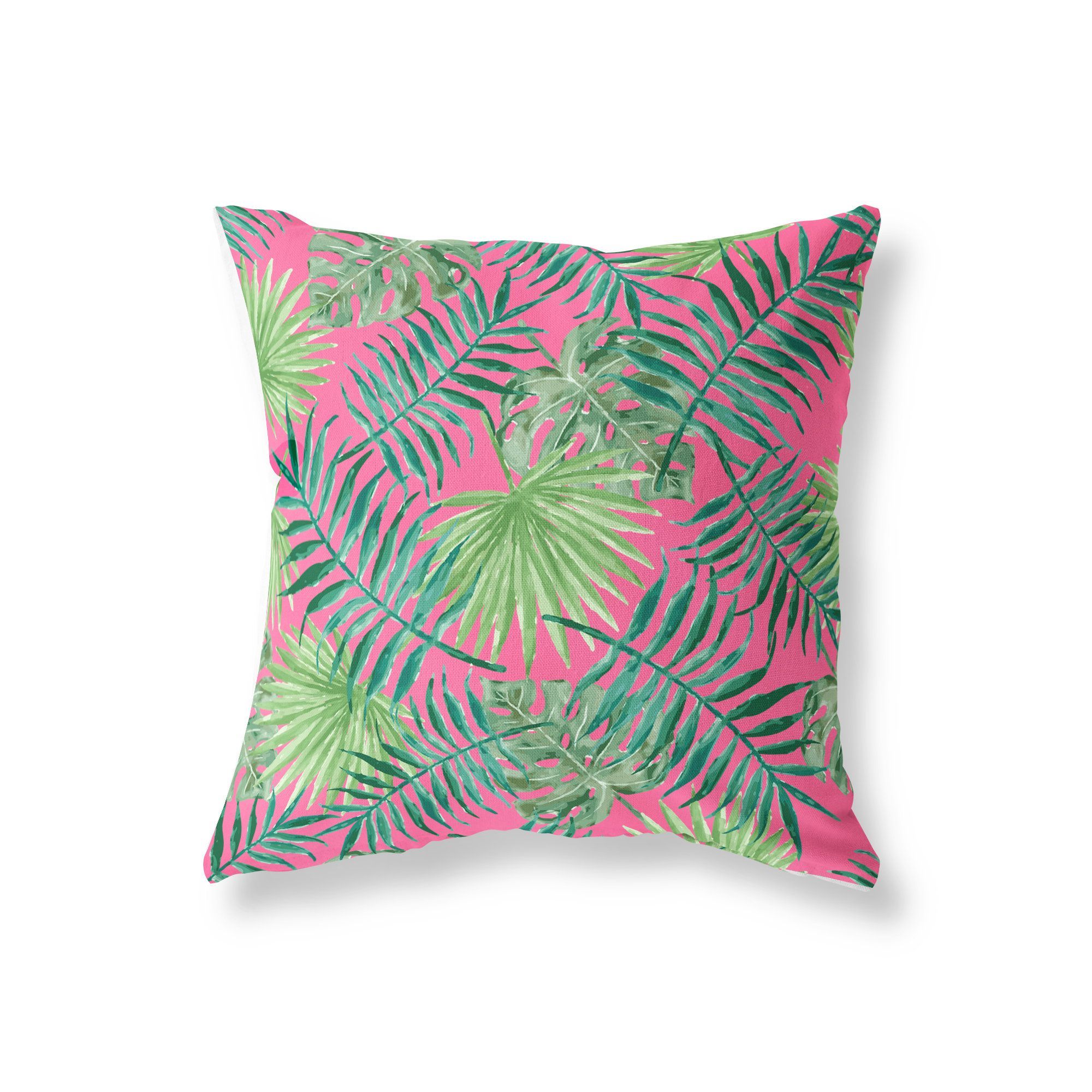 Hot Pink Tropical Leaf Outdoor Pillow Cover | Square Outdoor Patio ... throughout Pink Fern Leaves 20X20 Indoor/Outdoor Pillow