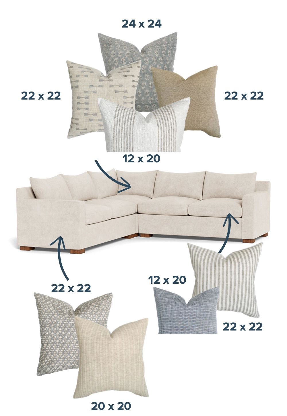 How To Mix Throw Pillows On A Sectional Sofa — Homzie Designs throughout Pillow Decor - Sunbrella Brannon Whisper Stripes 20 X 20 Outdoor Pillow