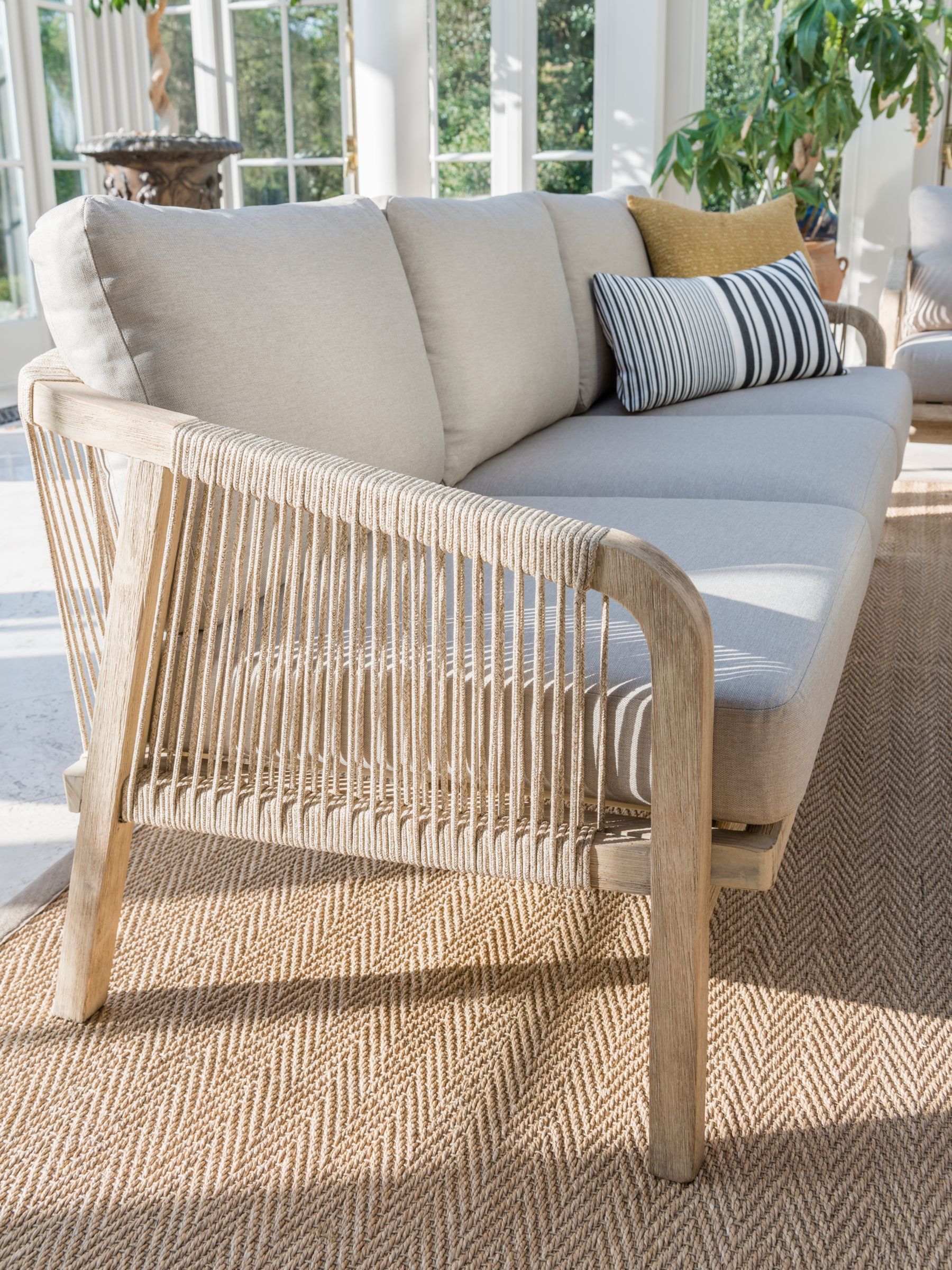 Kettler Cora Rope 3 Seat Garden Lounging Sofa, Fsc-Certified (Acacia ... with Cypress Teak Wood 128" Sofa With Gray Color Rope Design