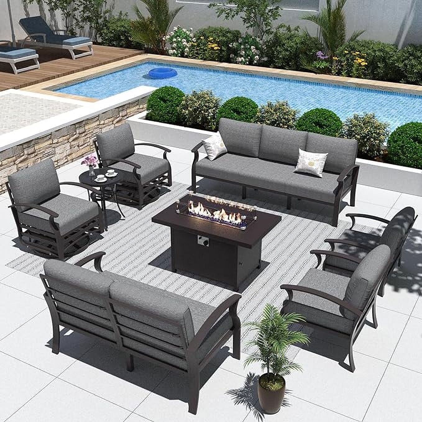 Kullavik 8-Piece Aluminum Outdoor Sectional Furniture Set With Fire Pit ... throughout A Closer Look at the Brentwood Aluminum Patio Sectional in Charcoal Gray