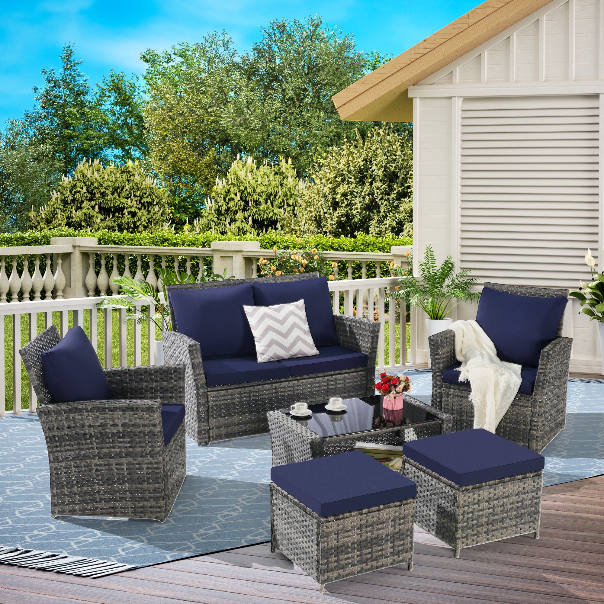 Lark Manor™ 4 Person Wicker Patio Furniture Sets With 2 Ottomans | Wayfair with regard to Crafting Comfort with Living Source International 4-Person Wicker Groups