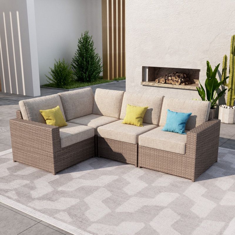Latitude Run® Amberson Fully Assembled 4-Person Wicker Patio Sofa Set ... intended for Living Source International Wicker / Rattan 4-Person Seating Group In Gray