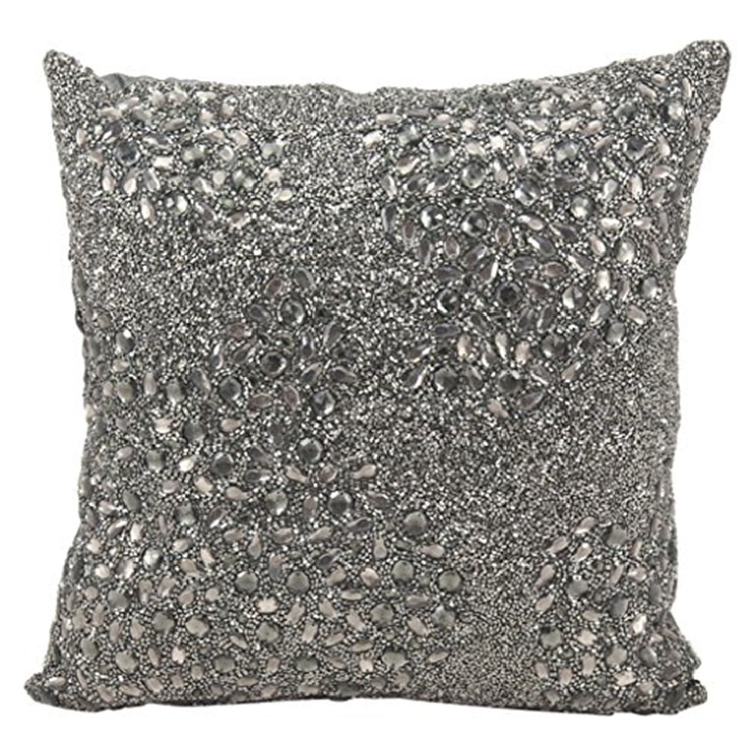 Luminescence Pewter Fully Beaded Pillow - Walmart.com throughout Luxe Stripe Pewter Indoor/Outdoor Performance Pillow, 12"X20"