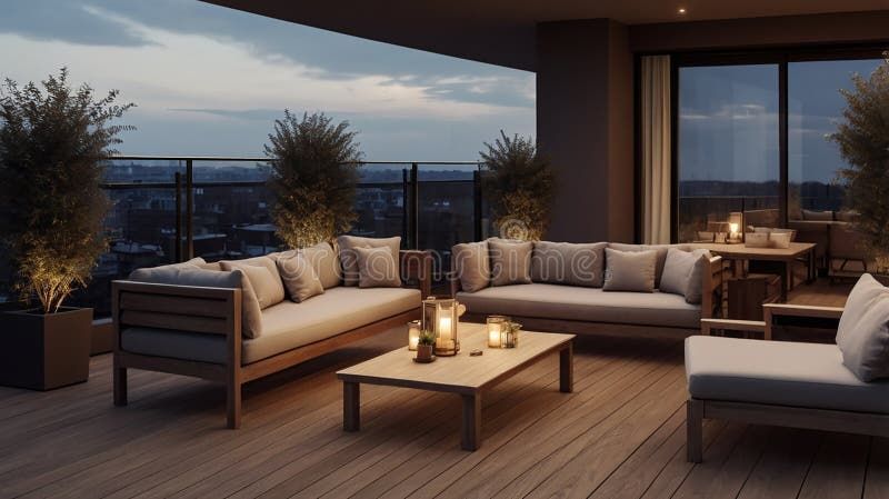 Luxury Penthouse Terrace Featuring Outdoor Furniture Design Stock ... in Bristol Canvas Granite Durable Frame Outdoor Sofa